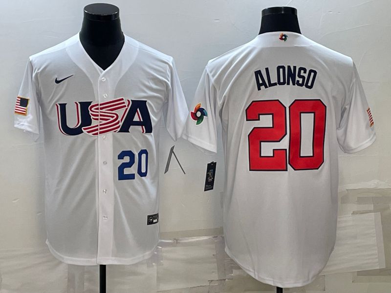 Men 2023 World Cub USA #20 Alonso White Nike MLB Jersey1